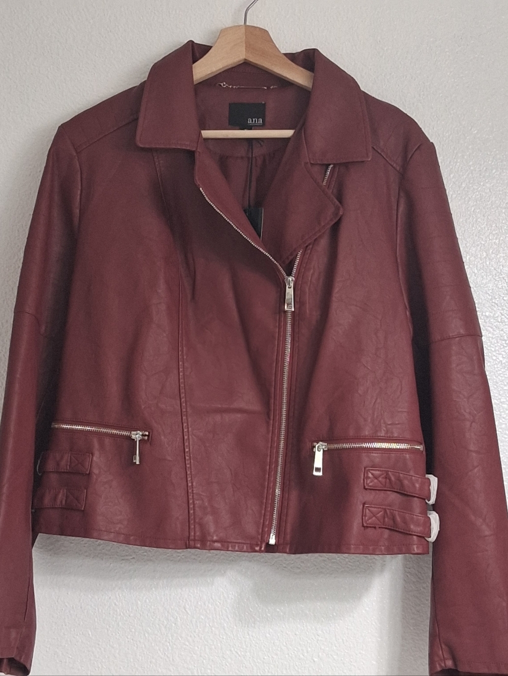 NWT a.n.a. Oxblood Red Faux Leather Jacket.   Size XL